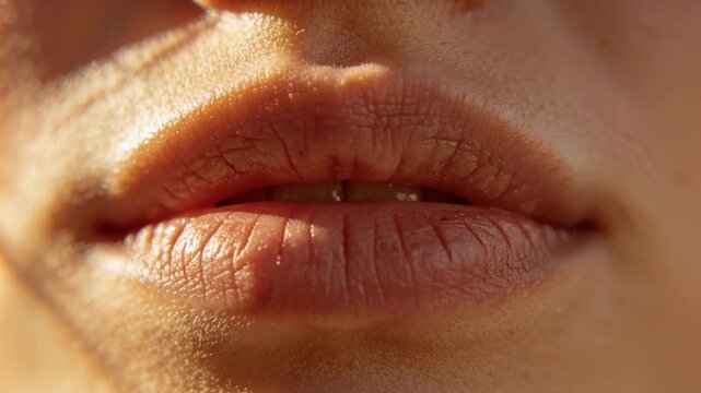 Shifting mouth showing lips parting and closing in tight closeup, with top teeth as camera shifting
