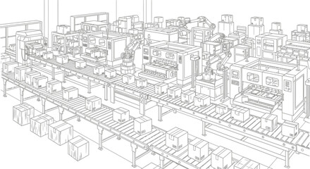 Obraz premium Automated Manufacturing Factory Floor Line Art