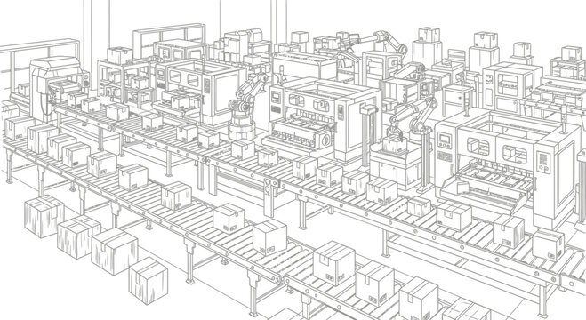 Automated Manufacturing Factory Floor Line Art