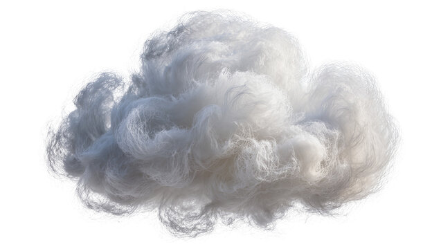 Fluffy white cloud-like fiber material, isolated on transparent background