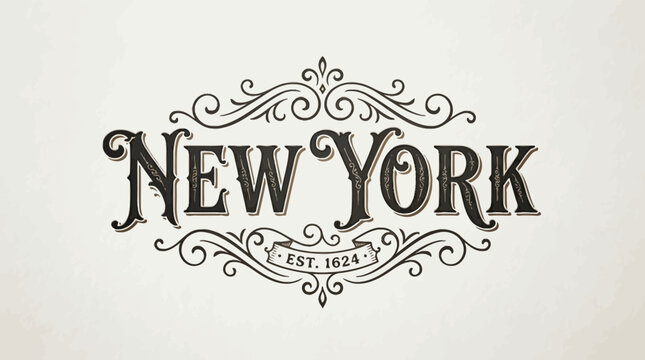 New York ornate vintage calligraphy logo on cream background