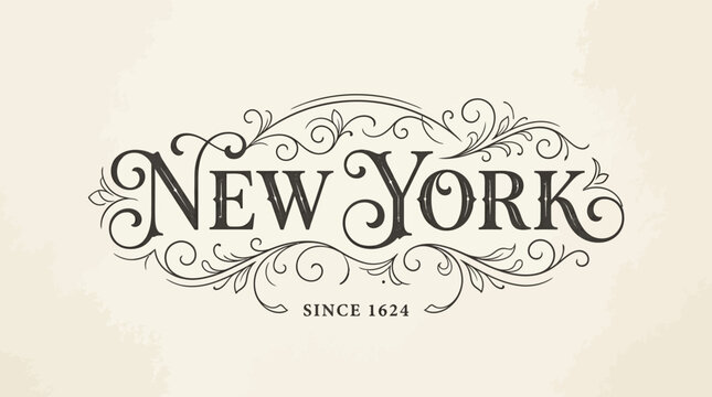 New York ornate vintage logo on beige background, elegant design