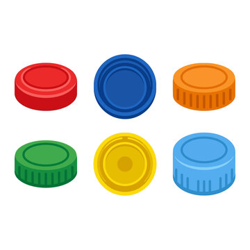 A set of colorful plastic bottle caps on white background
