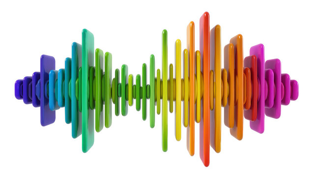 Colorful 3D sound wave equalizer bars, isolated on transparent background
