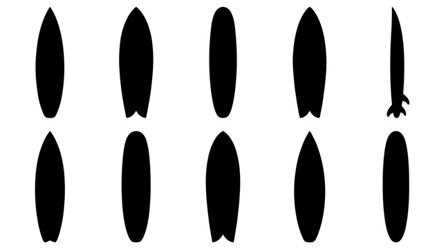 Surfboard Silhouette Collection Set Ten Different Board Shapes