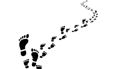 Black Footprints Walking Path Isolated on White Background © Mak
