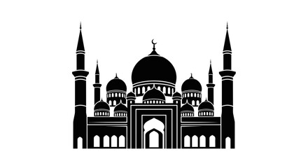 Black Silhouette Mosque Icon with Domes and Minarets © Mak