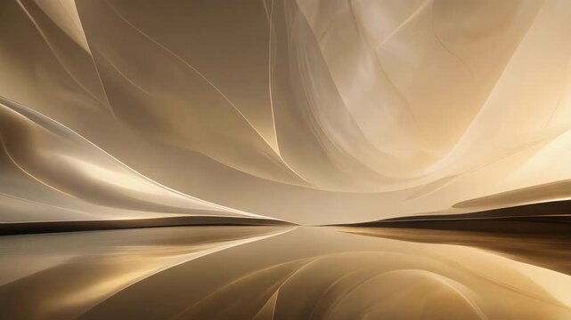 Abstract smooth flowing shapes with reflective surfaces and warm lighting