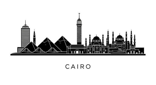 Cairo city skyline silhouette on white background