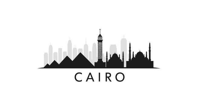 Cairo city skyline silhouette on white background