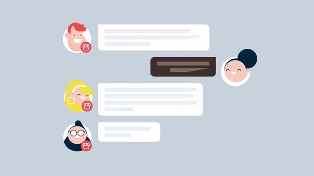 2D Animated Social Media Chat Interface with Messaging Bubbles and Avatars, Online Communication and Virtual Chatting Loop