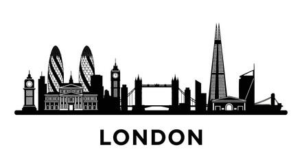 Obraz premium London City Skyline Silhouette - Iconic Landmarks, Monochrome Vector