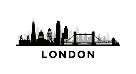 Obraz premium London City Skyline Silhouette - Iconic Landmarks, Monochrome Vector
