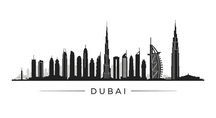 Obraz premium Dubai Skyline Silhouette: Modern Architecture, Cityscape, Black & White