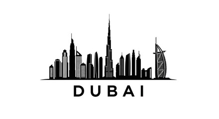 Obraz premium Dubai Skyline Silhouette: Modern Urban Cityscape Illustration