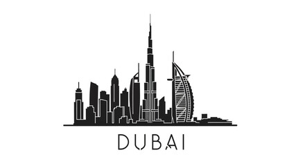 Fototapeta premium Dubai City Skyline Silhouette: Iconic Skyscrapers and Architecture