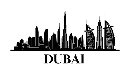 Obraz premium Dubai Skyline Silhouette - Architectural Iconography Against White
