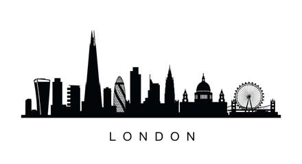 Obraz premium London Cityscape Silhouette Vector Art - Famous Landmarks Black and White