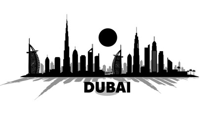 Obraz premium Dubai Skyline Silhouette: Architectural Wonders against White Backdrop