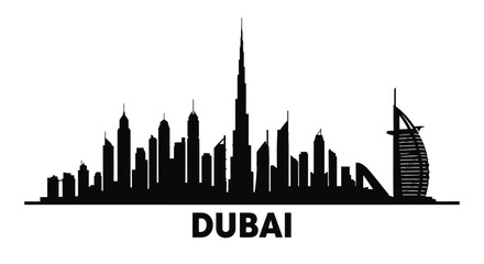 Obraz premium Dubai Skyline Silhouette Black and White Illustration
