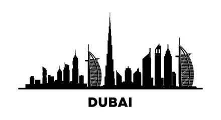 Fototapeta premium Dubai Skyline Silhouette: Iconic Cityscape Black and White Vector