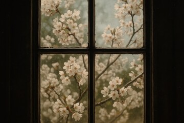 Obraz premium Blossoms framed by window