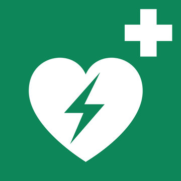 AED Defibrillator Sign &mdash; Automated External Defibrillator &mdash; ISO 7010 E010