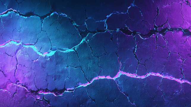 Abstract Digital Screen Texture with Neon Glowing Cyan and Purple Cracks