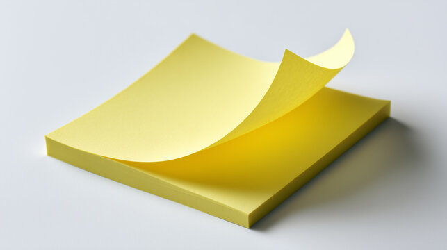 Angled Shot of Blank Yellow Sticky Note Block Isolated on White Background