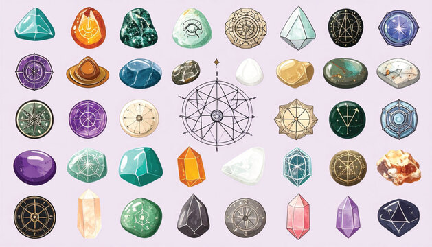 Variety of colorful crystal minerals.