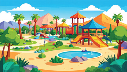 Obraz premium Colorful playground with slides and pool.