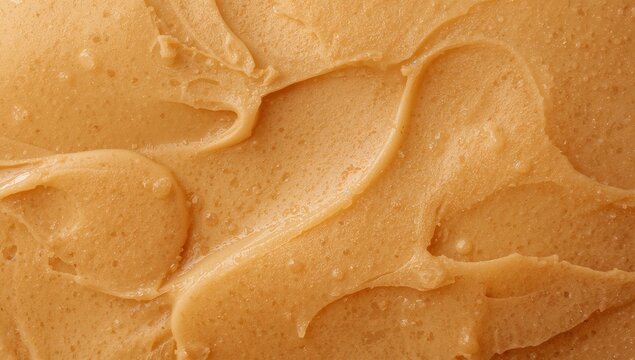 Close-up of smooth creamy peanut butter with swirls and texture