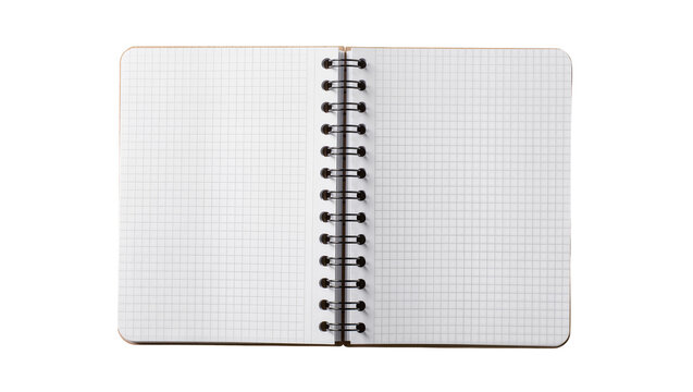 Isolated open spiral bound graph paper notebook with blank squared pages ready for notes