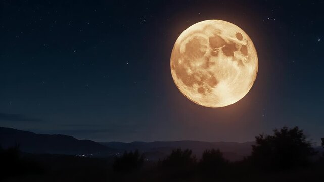 Full Moon Rising Over Mountain Landscape Composite Video Frames