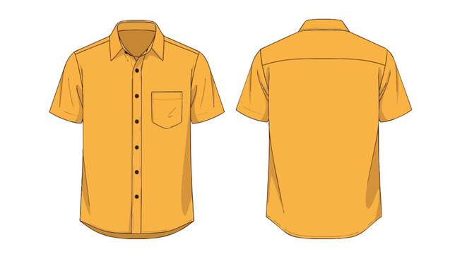 Yellow Men Short Sleeve Shirt Front and Back View Mockup Apparel Template for Fashion Design and Uniform Style