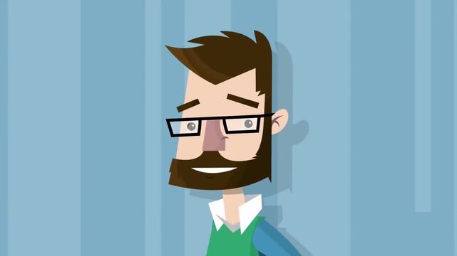 Animated Smart Programmer Man with Glasses Smiling, Professional Software Developer and Corporate Tech Employee Character