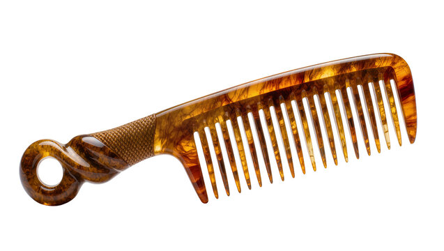 Isolated elegant tortoise shell comb with decorative handle for hair styling and grooming