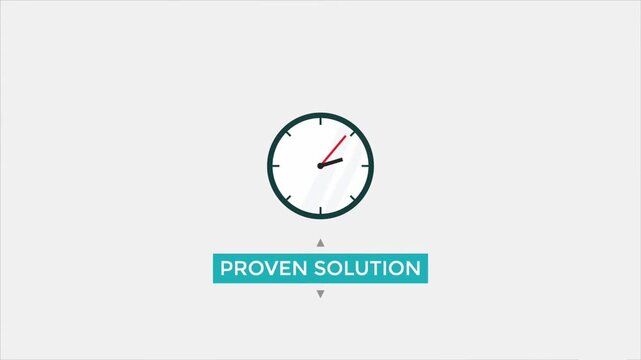 2D Animated Clock Ticking text overlay Proven Solution, Business Strategy Efficiency and Time Management Achievement Concept