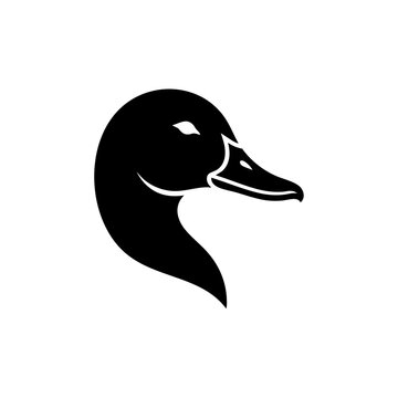 A black duck head illustration facing right on a white background