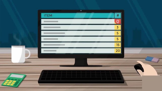 2D Animation of Website Dashboard Layout on Desktop Computer Monitor, UI UX Digital Interface and Content Management System Concept