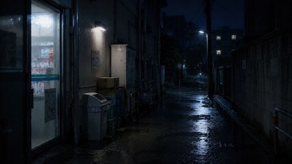 Naklejka premium 雨に濡れた夜の路地裏の風景