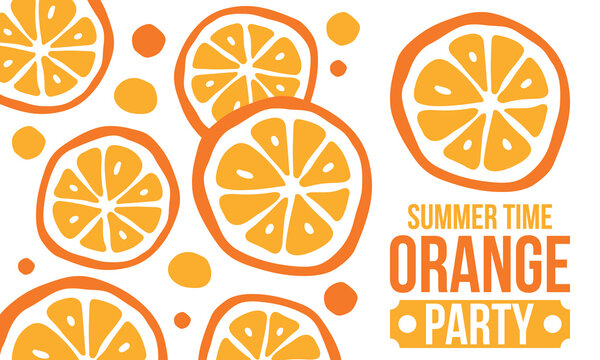 Summer Time Orange Party Banner and Poster Template Collection with Fresh Citrus Slices and Minimalist Doodle Elements