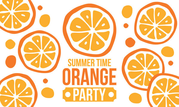 Summer Time Orange Party Banner and Poster Template Collection with Fresh Citrus Slices and Minimalist Doodle Elements