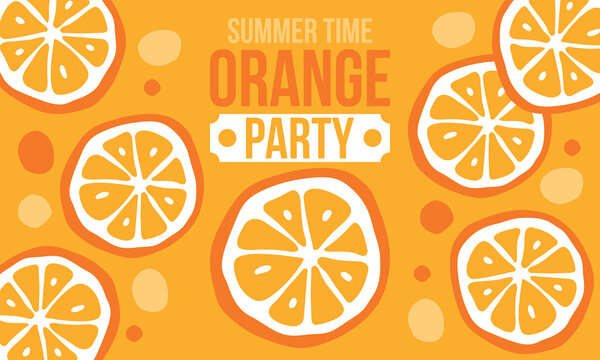 Summer Time Orange Party Banner and Poster Template Collection with Fresh Citrus Slices and Minimalist Doodle Elements