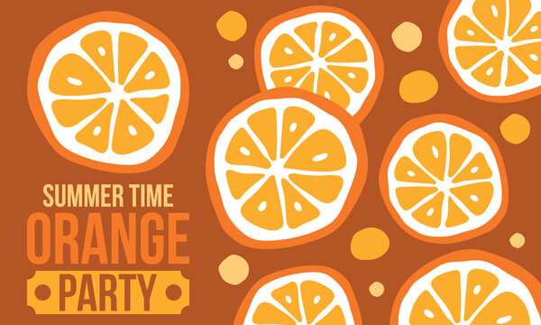 Summer Time Orange Party Banner and Poster Template Collection with Fresh Citrus Slices and Minimalist Doodle Elements