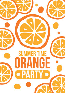 Summer Time Orange Party Banner and Poster Template Collection with Fresh Citrus Slices and Minimalist Doodle Elements