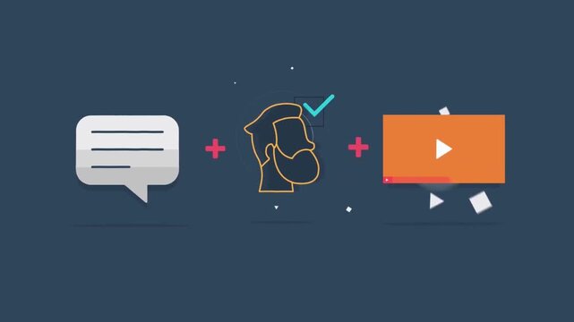 Animated Social Media Digital Assets Lineup, Message Chat Bubble, Verified Profile and Video Player Icons Strategy Concept