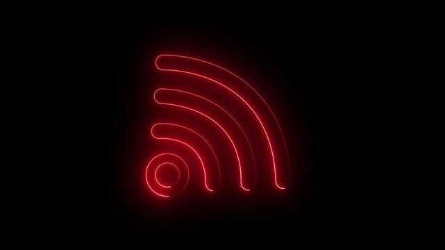 Wifi symbol displays bright red glowing neon lines forming a wireless network signal icon against a pitch black background to indicate modern connectivity and data transmission for digital devices.