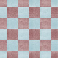 Fototapeta premium Hand Drawn Red Heart Seamless Pattern on Pink Checkerboard Background. Small size