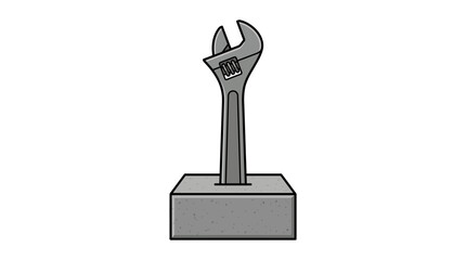 Adjustable wrench standing upright in a grey concrete block illustration © Sukedi